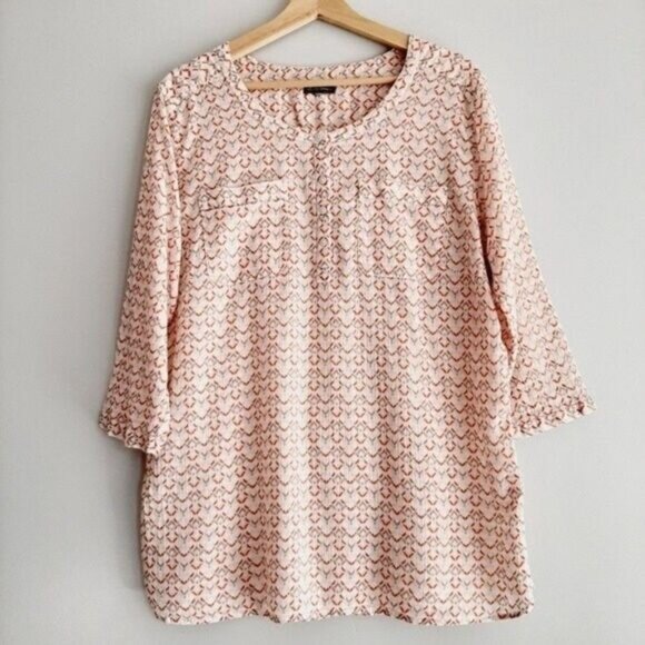 EDDIE BAUER \ Light Seersucker Blouse Top Pink Salmon & Cream Sz L - Picture 2 of 7